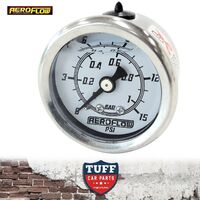 Aeroflow White 0 - 15 PSI Liquid Filled Carb Fuel or Oil Pressure Gauge 1/8" NPT