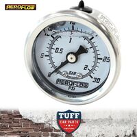 Aeroflow White 0 - 30 PSI Liquid Filled Carb Fuel or Oil Pressure Gauge 1/8" NPT