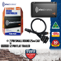 Elecbrakes EB2 Bluetooth Electric Brake Controller + 7 Pin Small Round to 12 Pin Flat Adapter, Apple CarPlay, Android Auto, 12V 24V Trailer Boat Carav