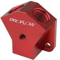 Proflow Billet AN Fuel Block -12AN In -10AN Out w/1/8in. NPT Port, Red