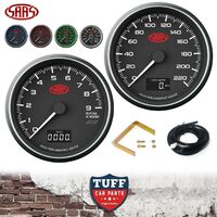 SAAS 3.5" In Dash Tachometer + Speedometer 0-9k 0-220kph Black Face Fitting Kit