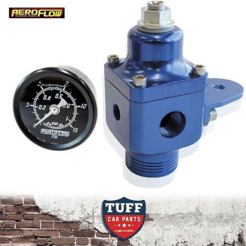 Aeroflow Blue Billet 2 Port 750hp Carby Fuel Pressure Regulator + Gauge 4-12 PSI