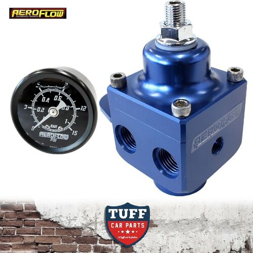 Aeroflow Blue Billet 4 Port 1600hp Carb Fuel Pressure Regulator 4-12 PSI + Gauge