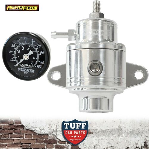 Aeroflow Polished Compact 800hp EFI Fuel Pressure Regulator 30-90psi + Gauge -6