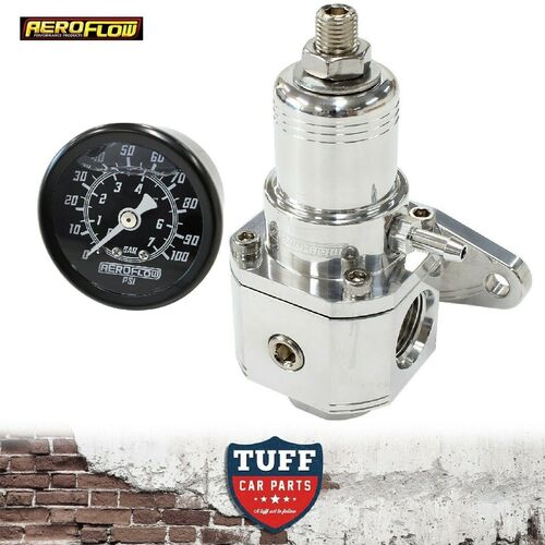 Aeroflow Polished Compact 800hp Carb EFI Fuel Pressure Regulator 3-60PSI + Gauge