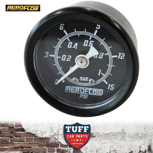 Aeroflow Black 0 - 15 PSI Carb Fuel or Oil Pressure Gauge 1.5" 38mm 1/8" NPT