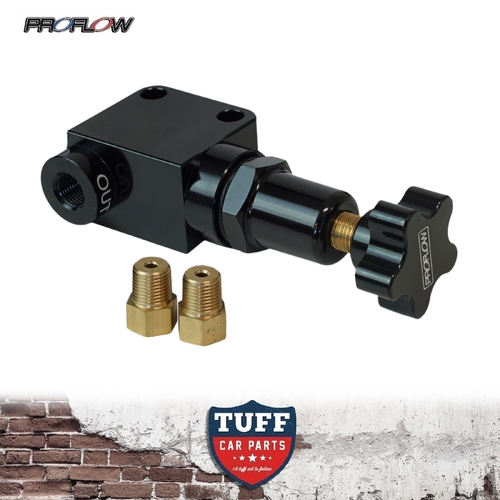 Proflow Billet Aluminium Brake Proportioning Valve, Adjustable Bias, Knob Adjustment, 3/8x24, Single Inlet/Outlet