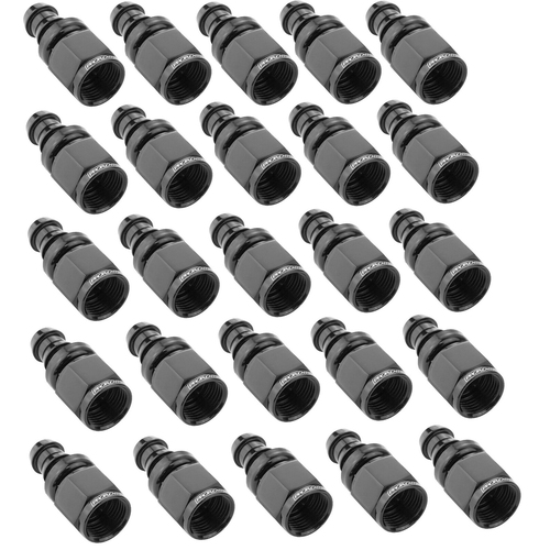 Proflow Bulk Straight Push Lock Hose End Barb 5/16'' To Female -06AN, Black 25pc