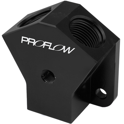 Proflow Billet AN Fuel Block -08AN In -06AN Out w/1/8in. NPT Port, Black