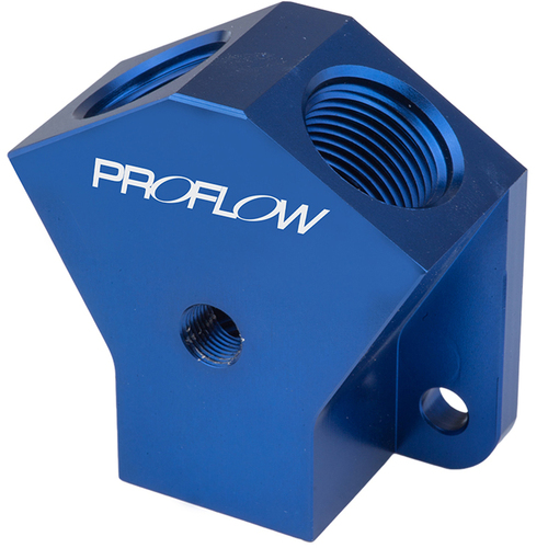 Proflow Billet AN Fuel Block -10AN In -08AN Out w/1/8in. NPT Port, Blue