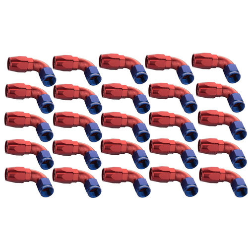 Proflow Bulk Pack Cutter Hose End 90 Degree -08AN, Blue/Red, 25pc