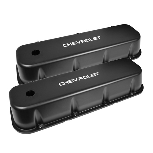 Proflow Valve Covers Tall Cast Aluminium Black with Logo for Chevrolet Big Block Pair