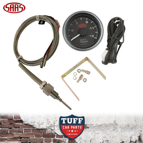 SAAS Exhaust Temp Pyro Gauge Black 300-1300 52mm Multi Colour + Sender & Kit New