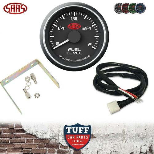 SAAS Fuel Level Gauge Black Face Dial Electric 52mm Multi Colour + Fitting Kit