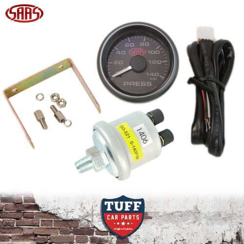 SAAS Oil Pressure Gauge Black Face Dial 52mm Multi Colour + Sender & Fitting Kit