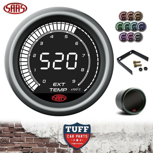 SAAS Muscle Digital Series Exhaust Temp Gauge Pyro 0-900 LCD Black Face 52mm