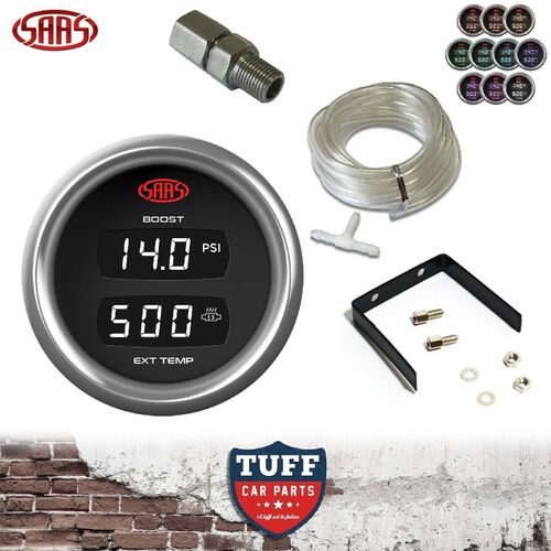 SAAS TRAX Dual Digital Gauge Turbo Diesel Boost & Exhaust Temp Pyro 52mm Black