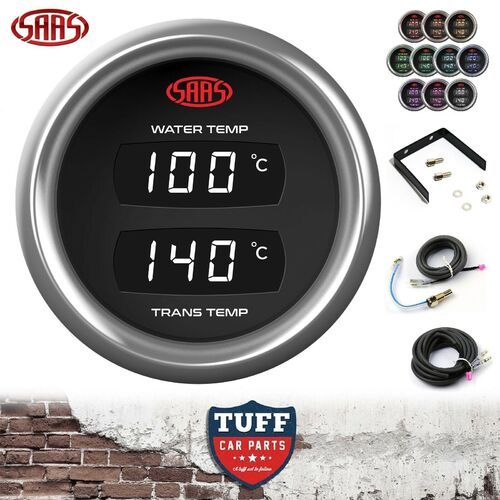 SAAS TRAX Dual Digital Gauge Water Temp & Transmission Trans Oil Temp 52mm Black