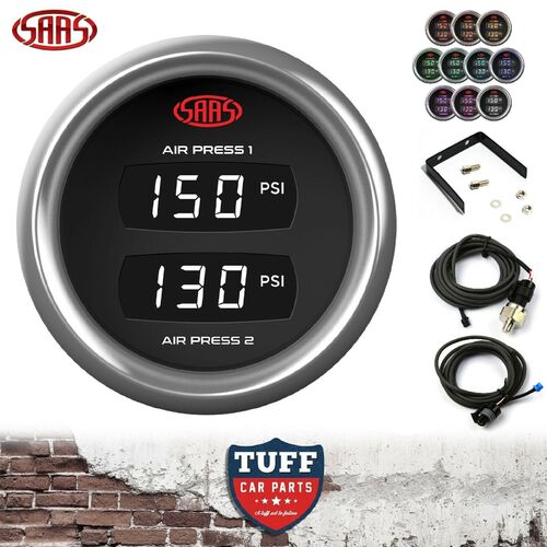 SAAS TRAX 2 In 1 4WD Dual Digital Gauge Air Pressure Suspension 52mm Black New