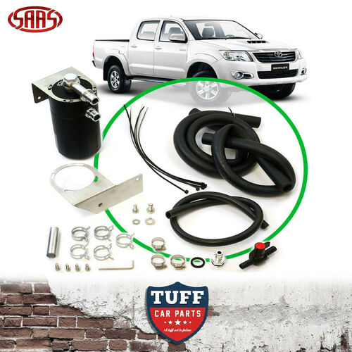 SAAS Oil Catch Can Tank Black + Fitting Kit to Suit Toyota Hilux KUN26 2005-2015