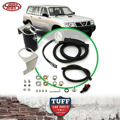 SAAS Black Oil Catch Can + Fitting Kit For Nissan Patrol GU Y61 Diesel 1997-2006